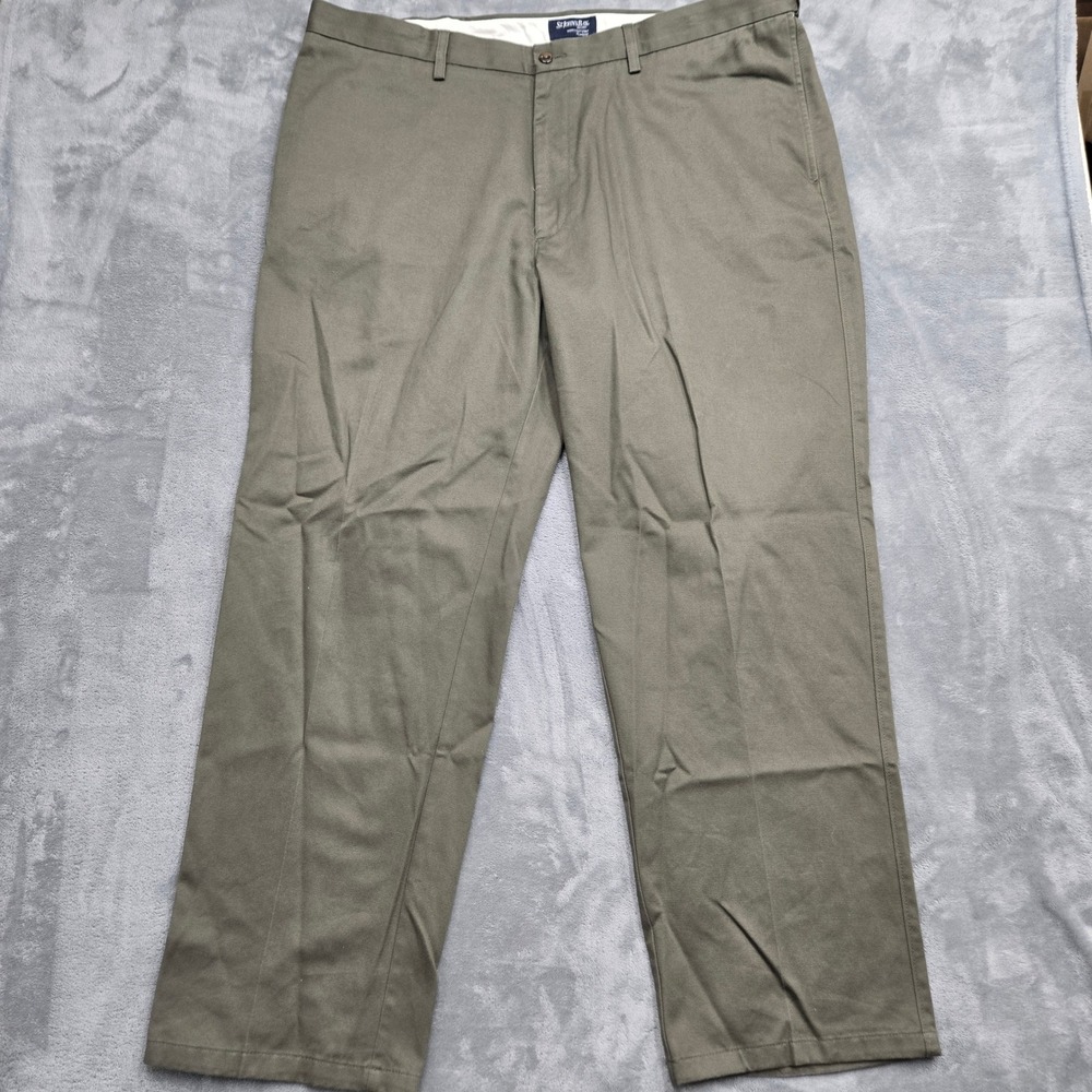 St Johns Bay Mens 44x32 Relaxed Fit Worry Free Chino Pants Olive Green Cotton